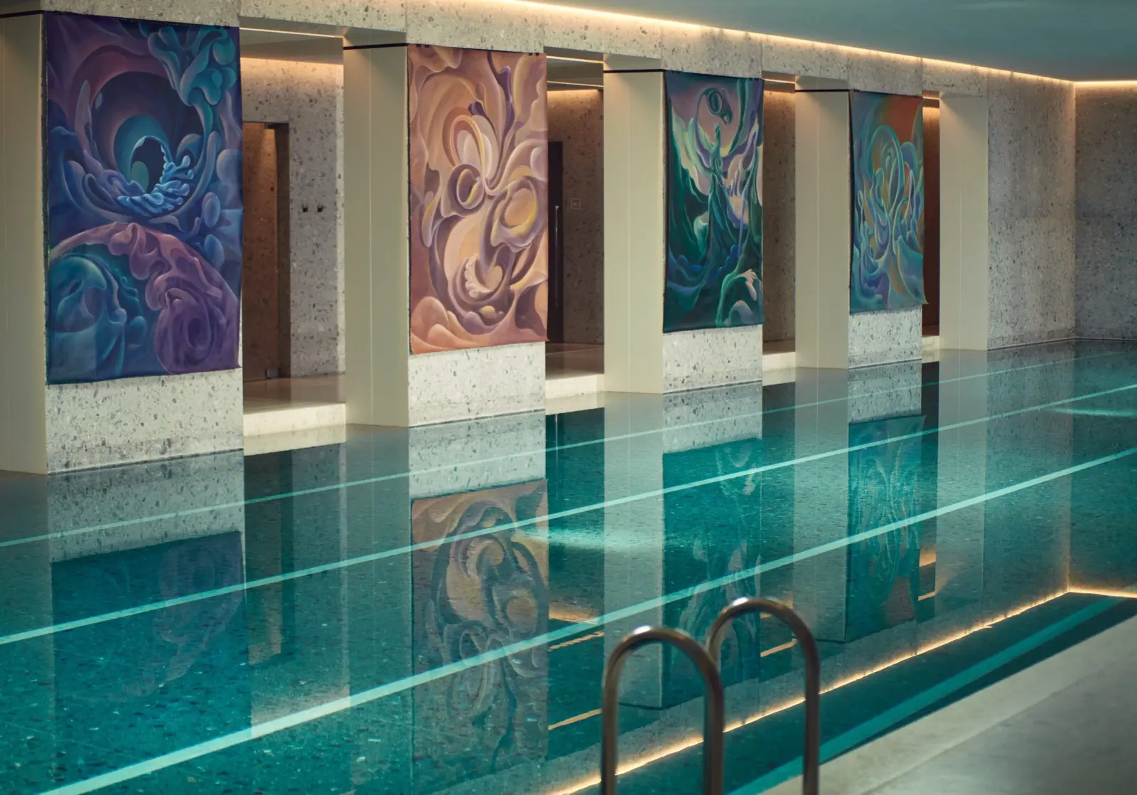 Paintings reflected in the Bokšto SPA pool during Water Body